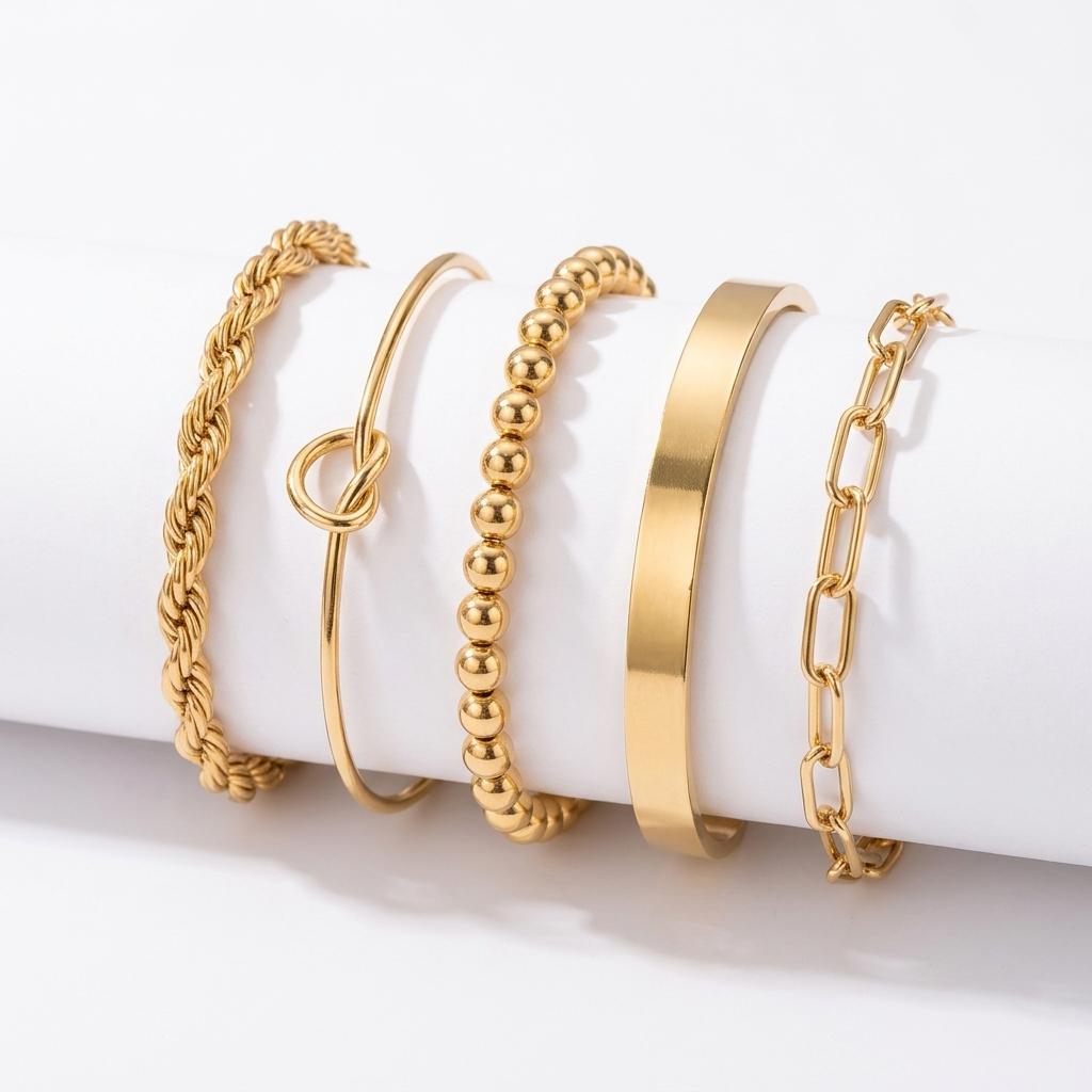 Set 5 brățări aurii, oțel inoxidabil placat cu aur 14K